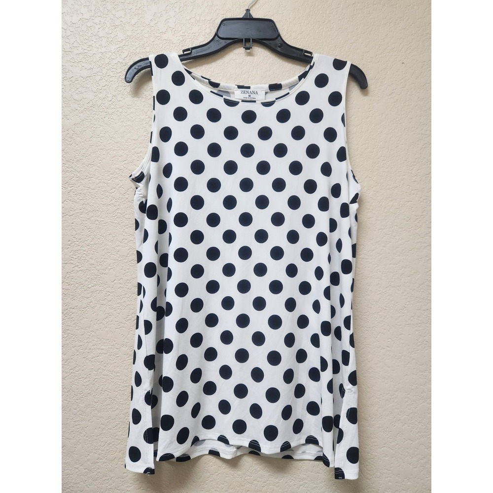 Zenana Women Polka Dot Tank Top Sleeveless Blouse Medium M Casual Summer Work Sh